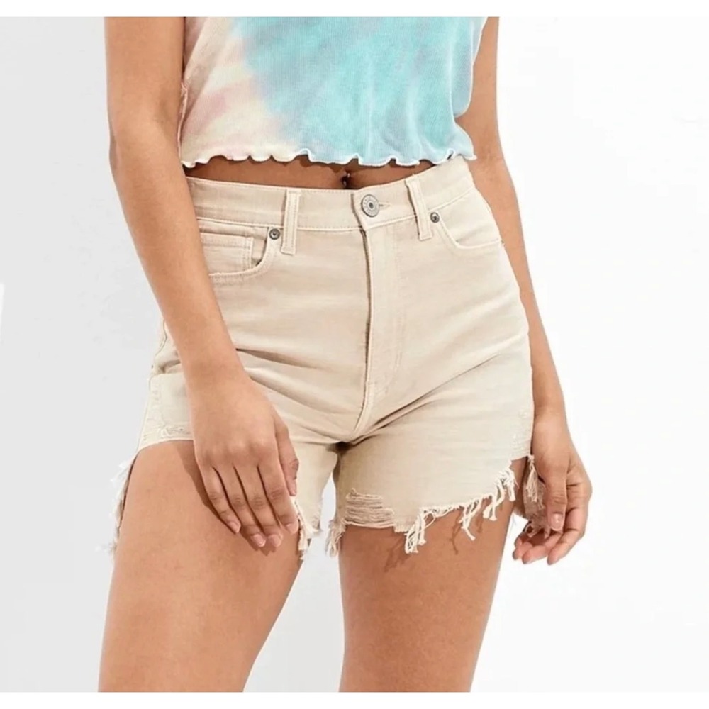 American Eagle Highest Rise Mom Shorts Rigid Khaki Distressed Festival Size 6